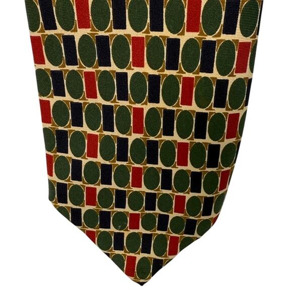 Men's STRUCTURE 100% Silk Red Black Gold Geometric Print  Necktie Made in Italy - Picture 2 of 6